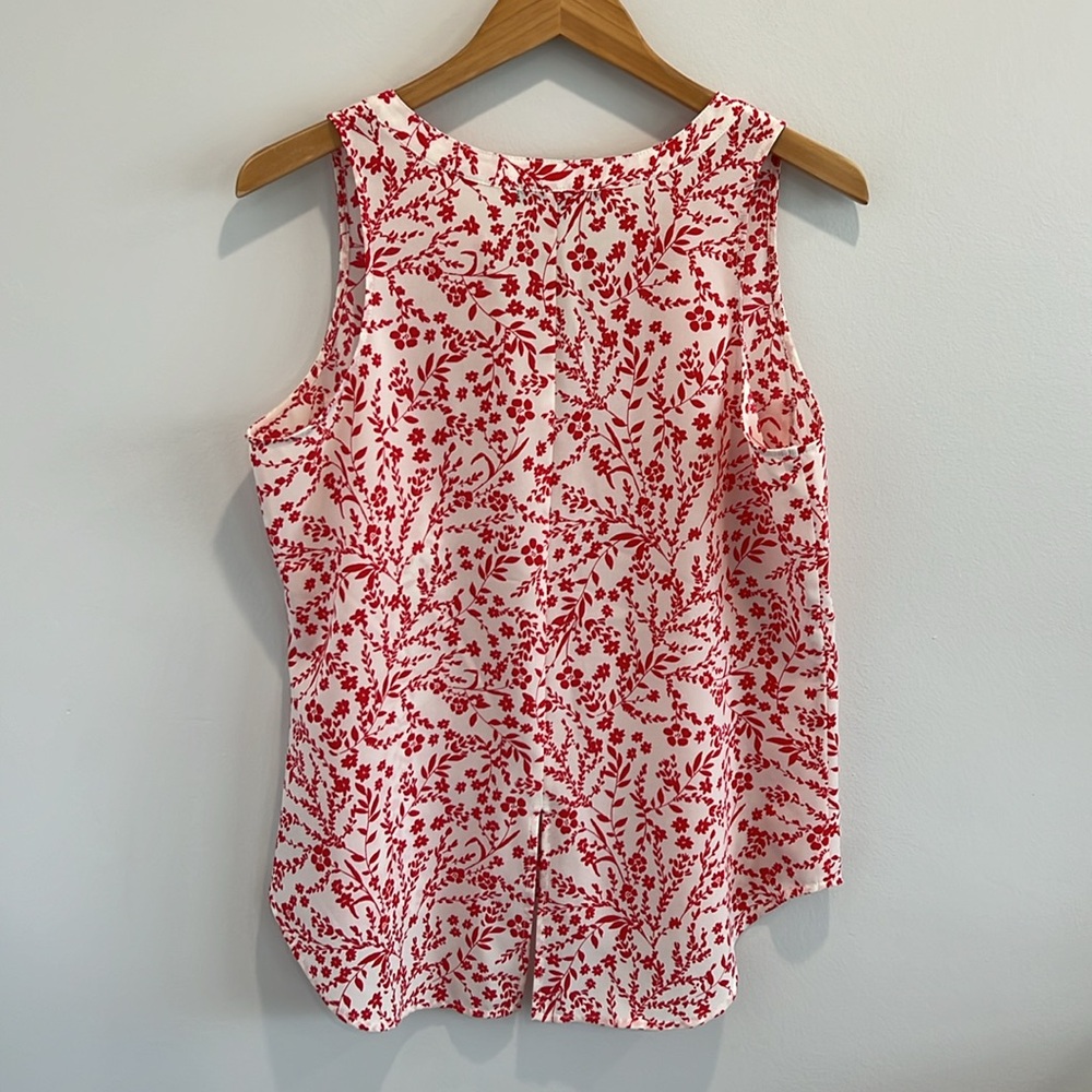 Sanctuary Red Sleeveless Button Down Blouse White Floral Tank Top Large - Picture 6 of 13